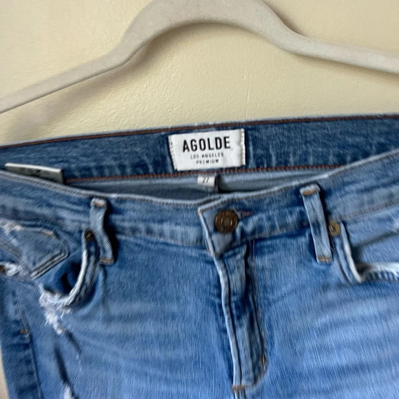 AGOLDE Jeans Crop Distressed Jeans Medium Light Wash 27 - Picture 3 of 6